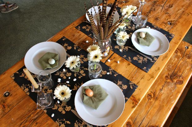 Pheasant feather table centerpiece