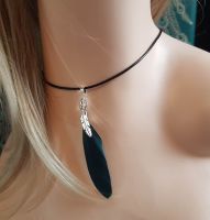 Feather Necklace in Deep Teal With Tibetan Feather Charm