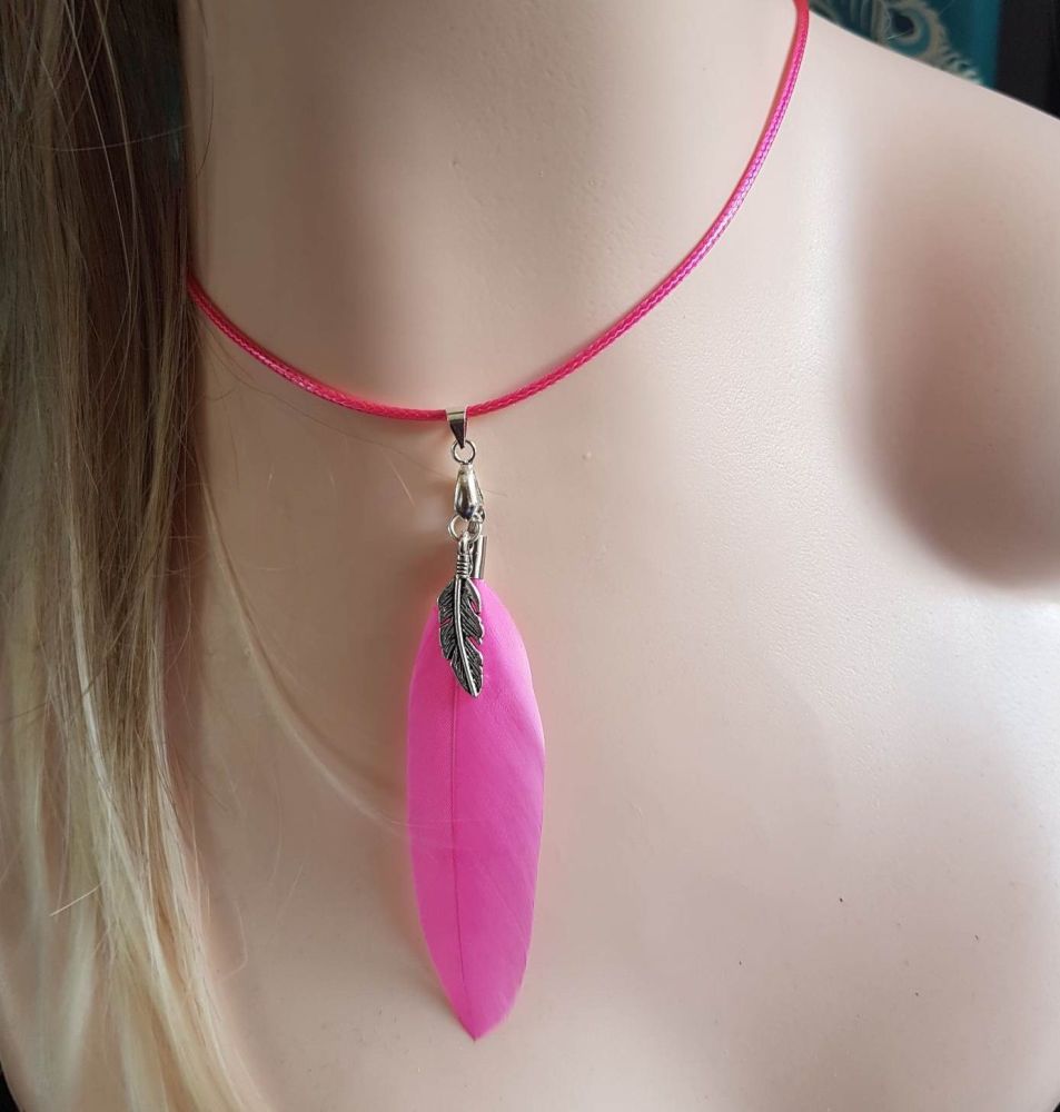 Feather Necklace in Pink