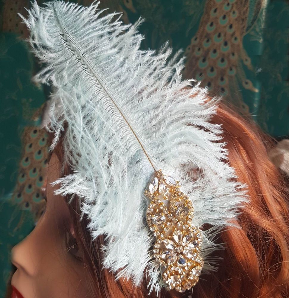 Pale Sea Blue Ostrich Feather Headband Hair Piece