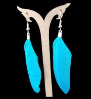 Aqua, Dark Turquoise Goose Feather Earrings