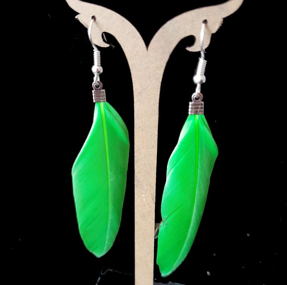 Bright Green Feather Earrings