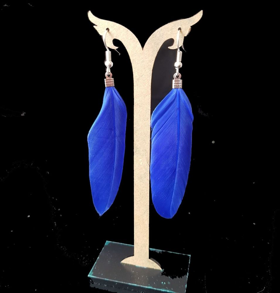 Royal Blue Goose Feather Earrings