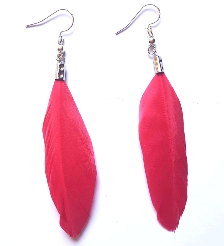 Strawberry Pink Feather Earrings