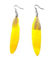 Yellow Feather Earrings - Goose and Decorative Feathers