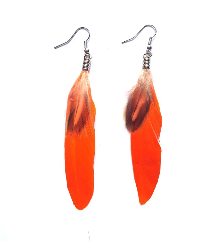 Orange Feather Earrings - Goose and Decorative Feathers