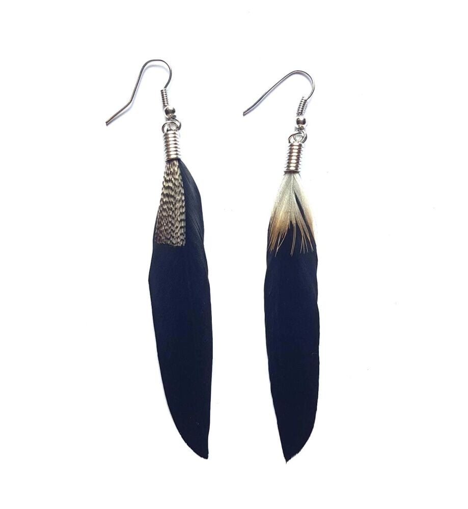 Black Natural Feather Earrings - Goose and Decorative Feathers