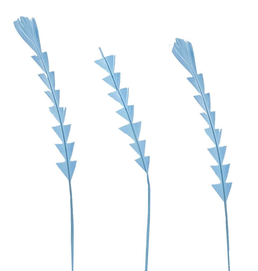 Baby Blue Stripped Zig Zag Trimmed Feathers x 3