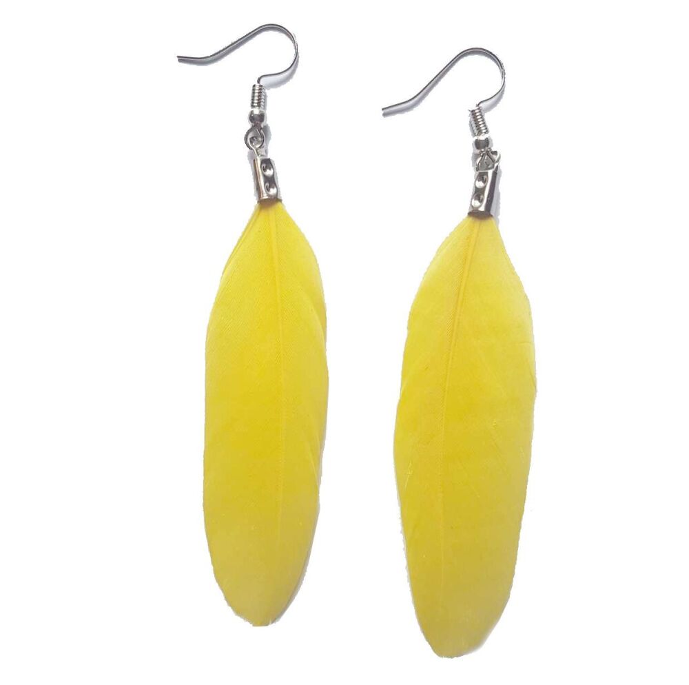 Lemon Yellow Goose Feather Earrings