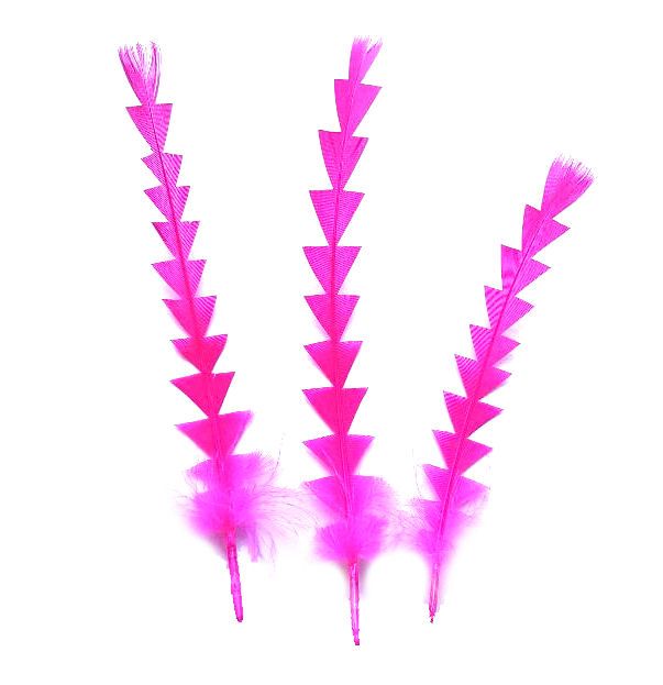 Shocking Pink Stripped Zig Zag Feathers x 3