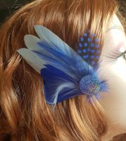 Light Blue and Royal Blue Feather Hair Clip, Buttonhole, Hat Brooch, Lapel Pin
