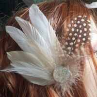 White and Ivory Feather Hair Clip, Buttonhole, Hat Brooch, Lapel Pin