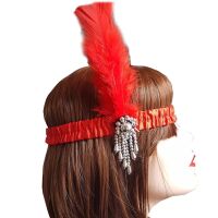 Red Feather Flapper Headband with Silver Brooch