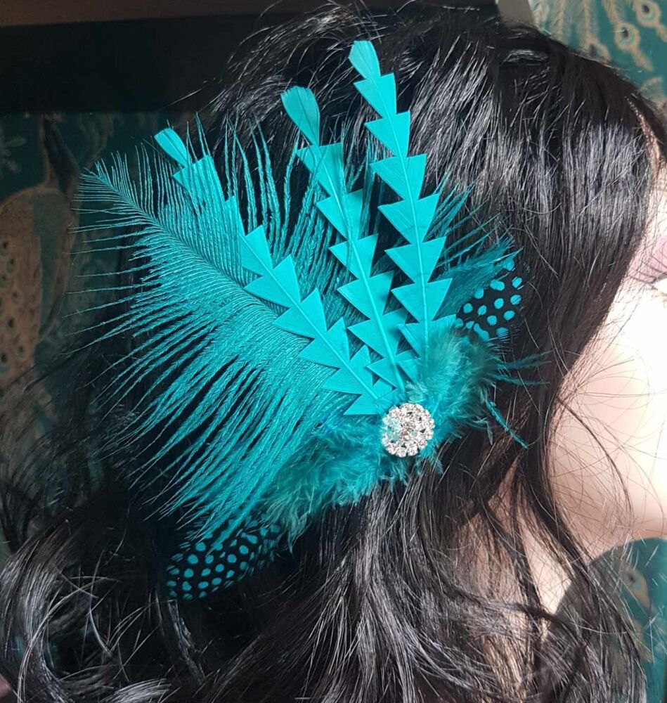 Teal Feather Hair Clip
