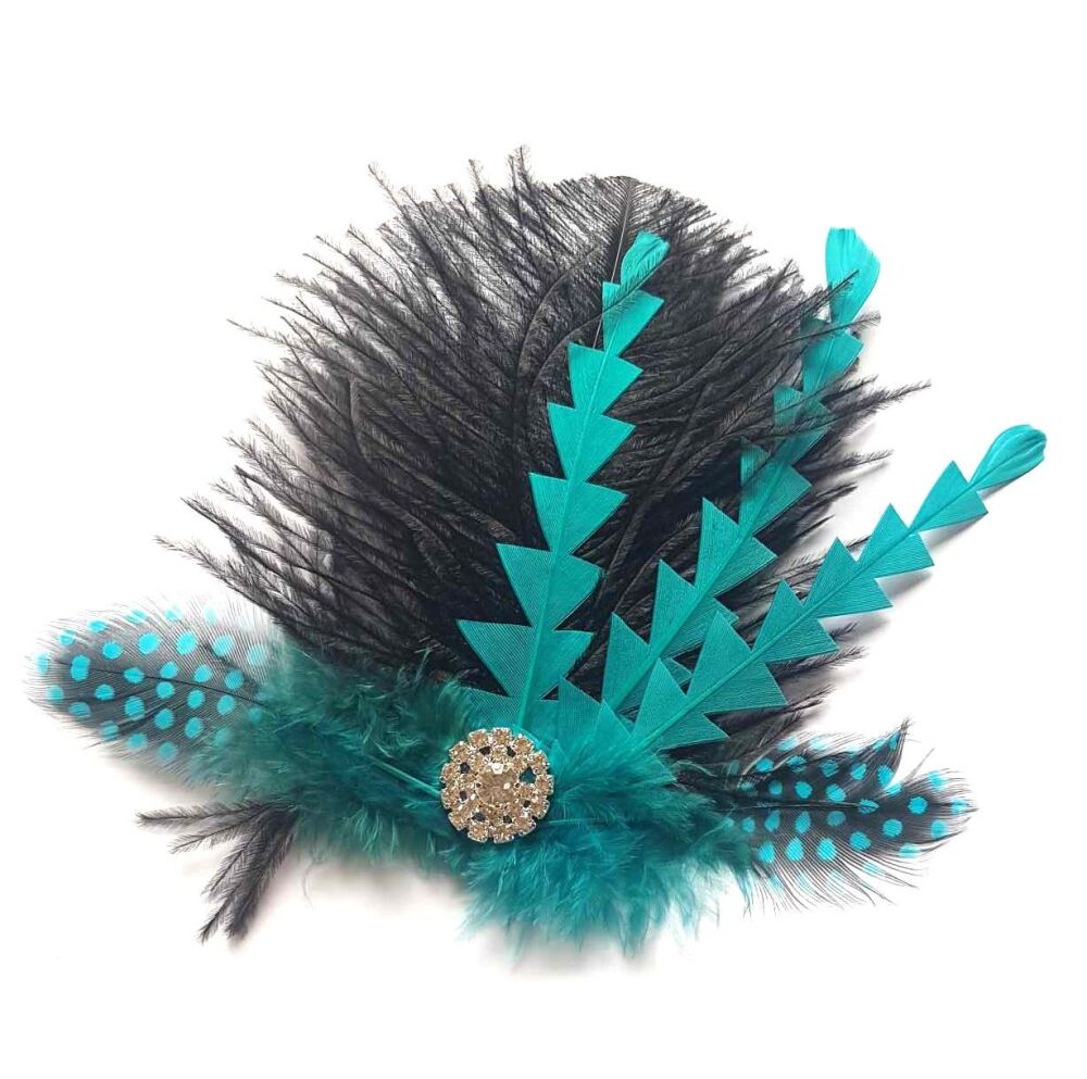 Teal and Black Feather Hair Clip