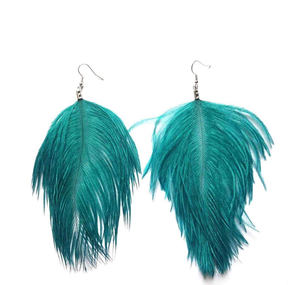 Teal Ostrich Feather Earrings