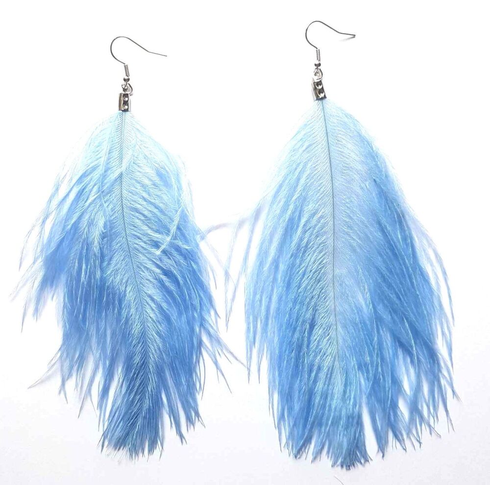 Baby Blue Ostrich Feather Earrings