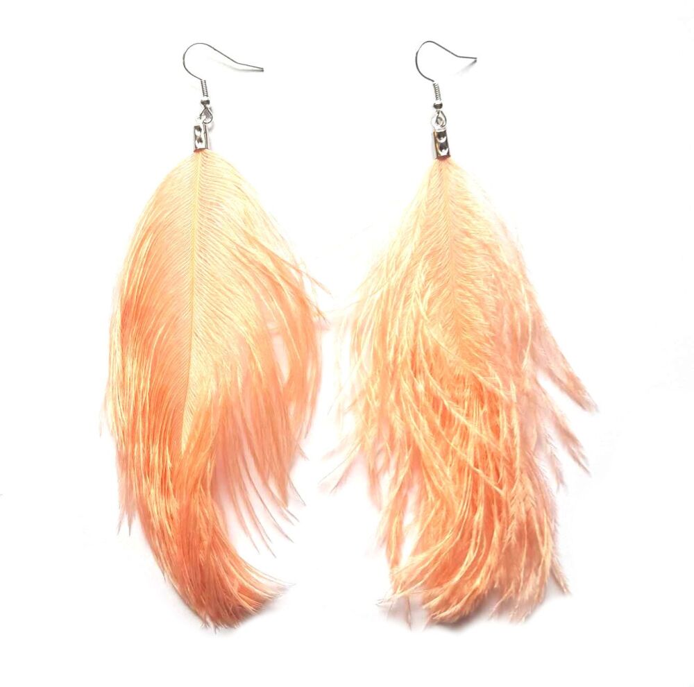 Peach Ostrich Feather Earrings