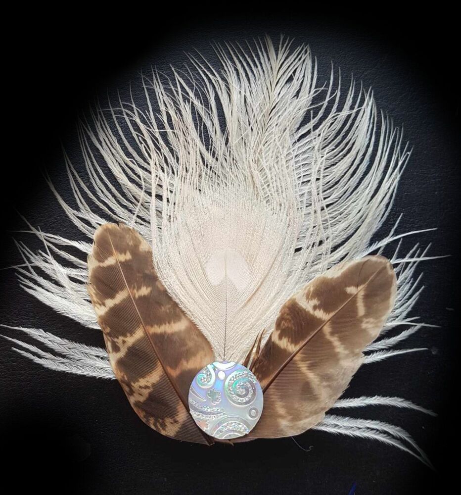 Cream Feather Hair Clip with Cream Peacock and Ostrich Feathers