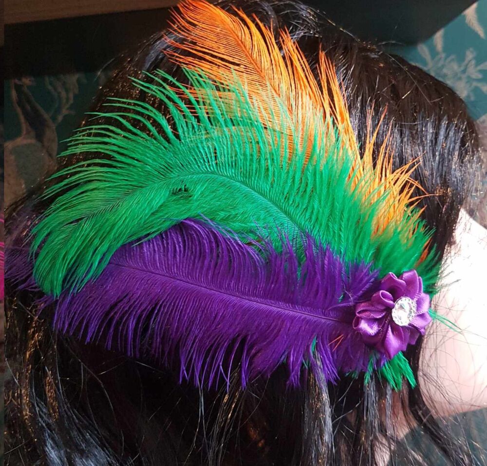 Carnival Mardi Gras Ostrich Feather Headpiece Clip