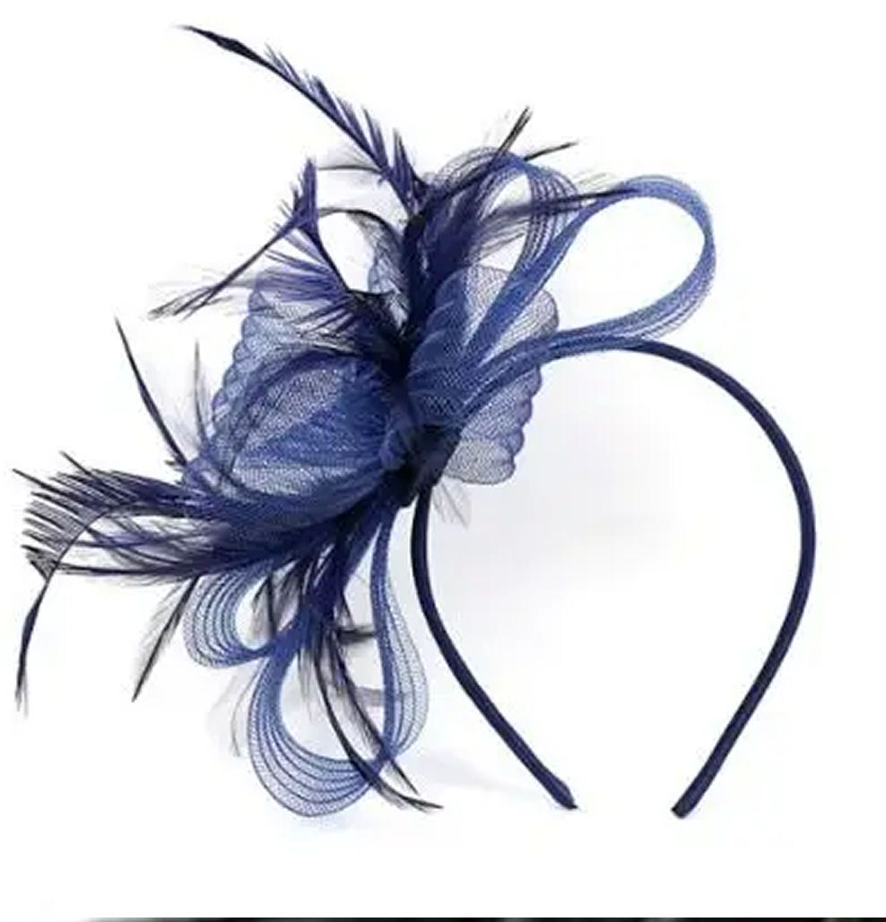 Navy Blue Feather Fascinator Head Band Piece