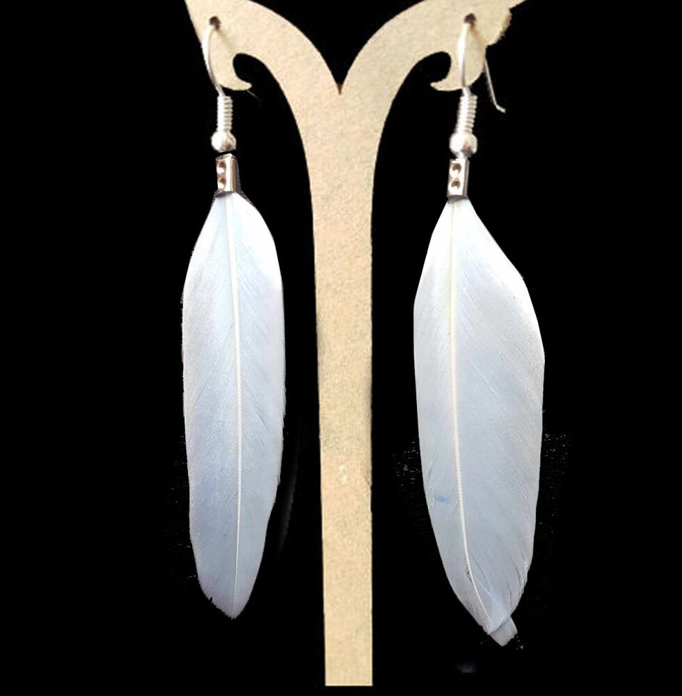 Baby Pale Blue Goose Feather Earrings