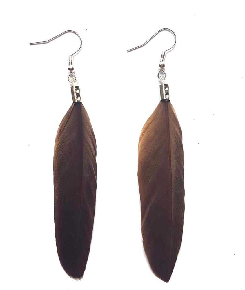 Brown Handcrafted Feather Earrings