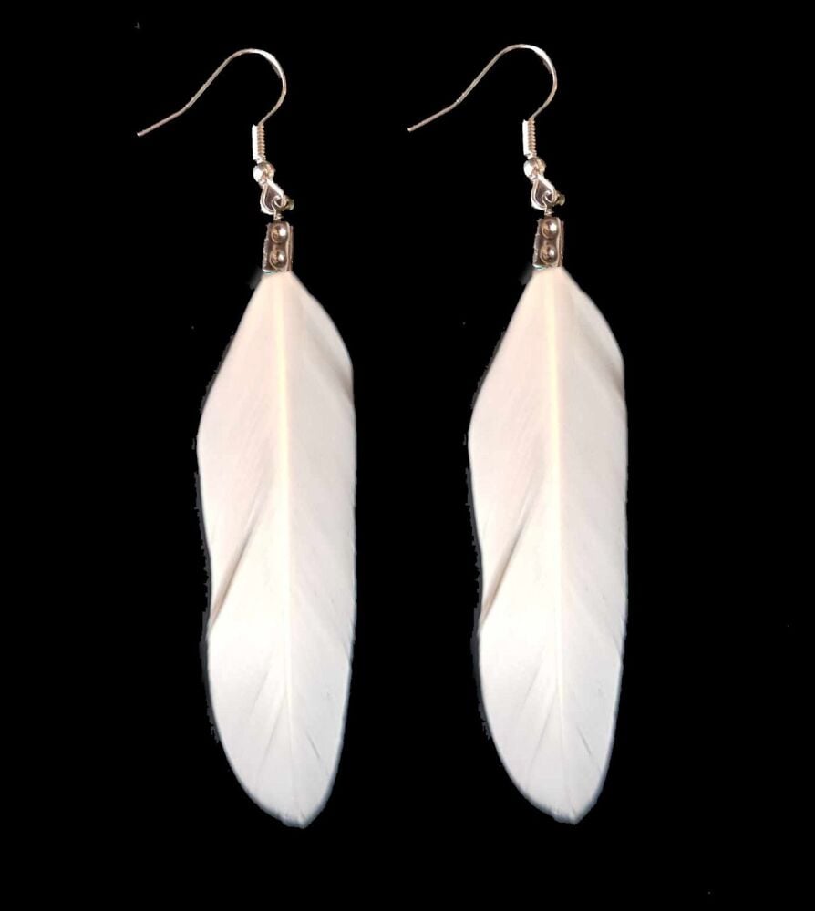 Peach and Silver Goose Feather Earrings