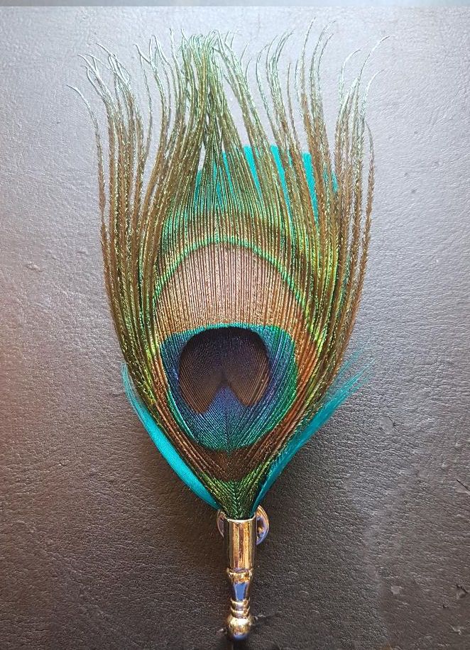 Feather Boutonnière Buttonhole - Peacock and Teal Feather