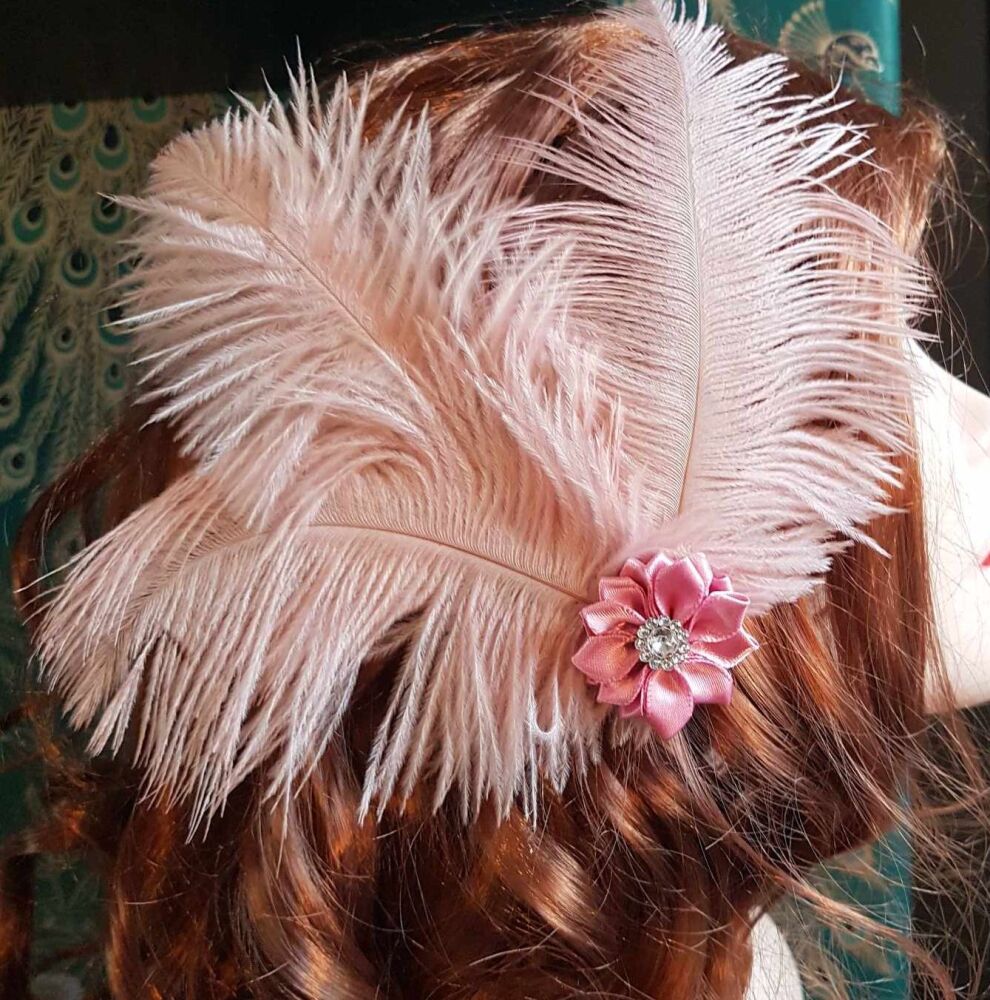Dusky Rose Pink Ostrich Feather Headpiece Clip