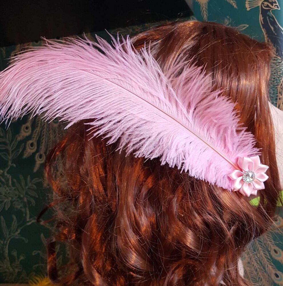 Baby Pink Ostrich Feather Hair Piece, Clip Style