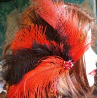 Red and Black Ostrich Feather Headpiece Flapper Clip