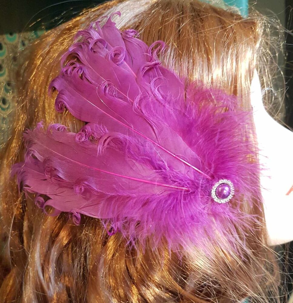 Plum Purple Feather Headpiece Hair Piece Vintage Flapper 1920s