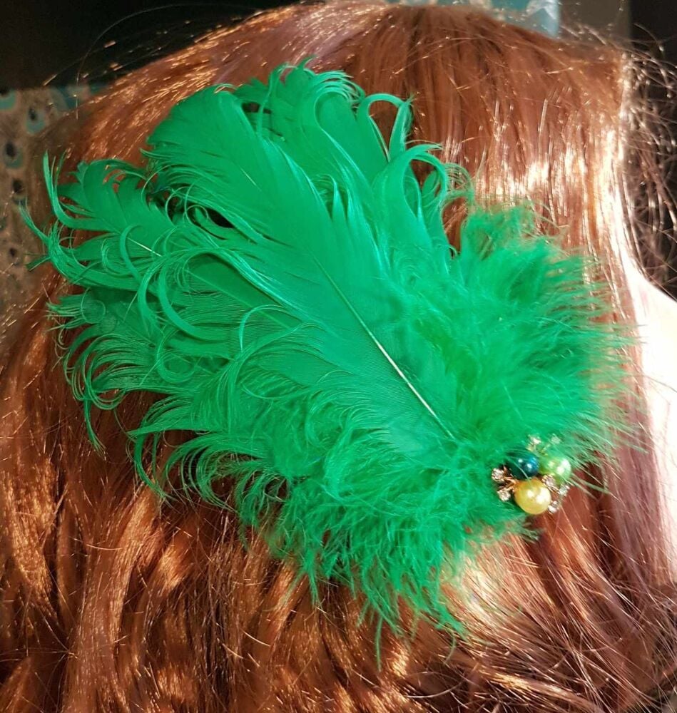 Green Feather Headpiece Hair Piece Vintage Flapper 1920s