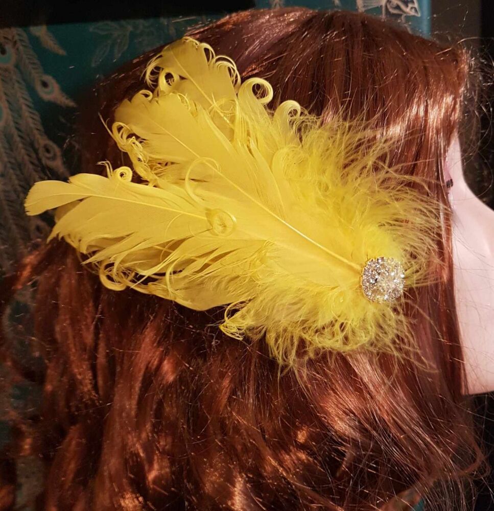 Yellow Feather Headpiece Hair Piece Vintage Flapper 1920s