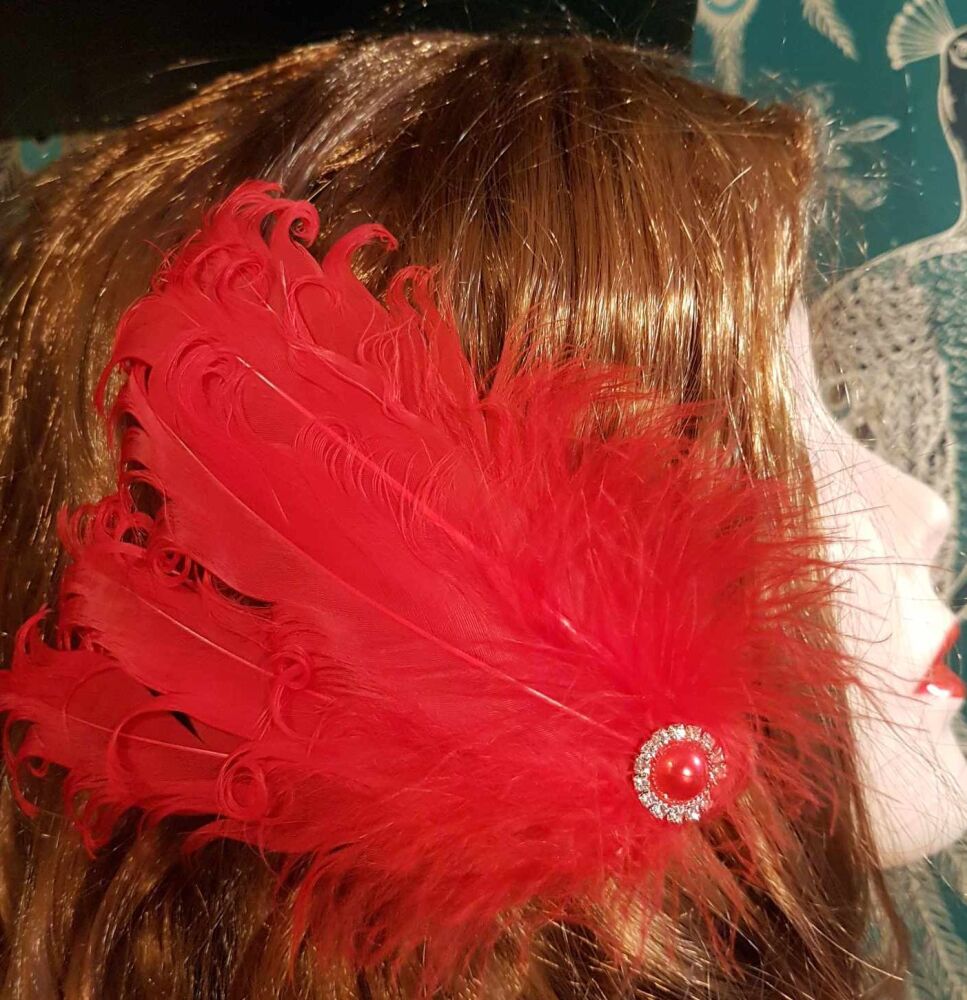 Red Feather Headpiece Hair Piece Vintage Flapper 1920s