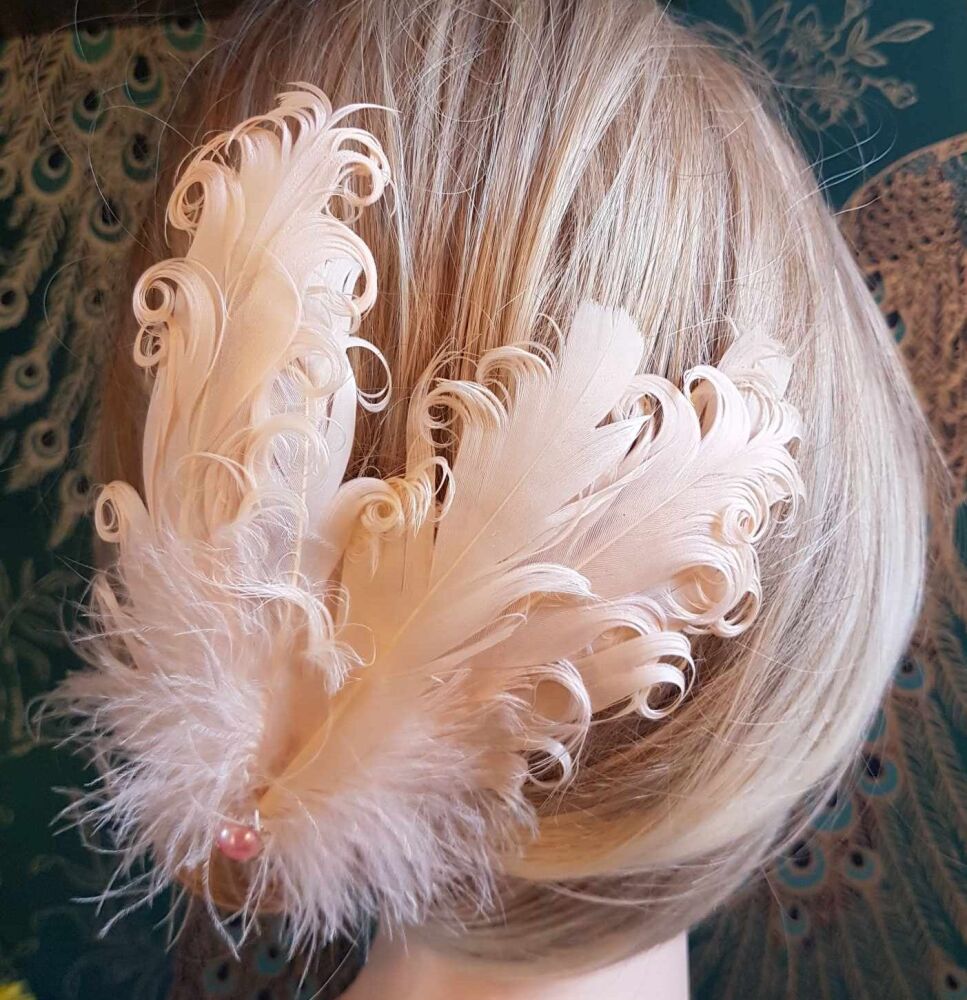 Champagne Feather Headpiece Hair Piece Vintage Flapper 1920s