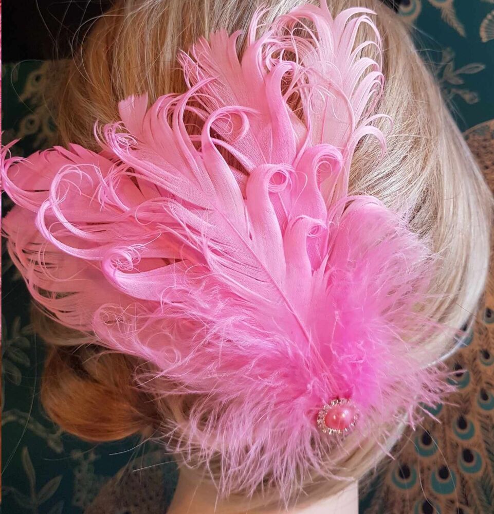 Candy Pink Feather Headpiece Hair Piece Vintage Flapper 1920s