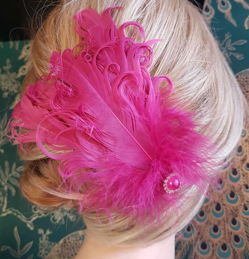 Fuchsia Pink Feather Headpiece Hair Piece Vintage Flapper 1920s