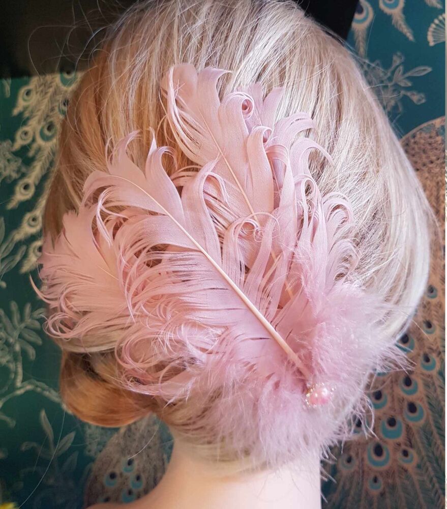 Dusky Rose Pink Feather Headpiece Hair Piece Vintage Flapper 1920s