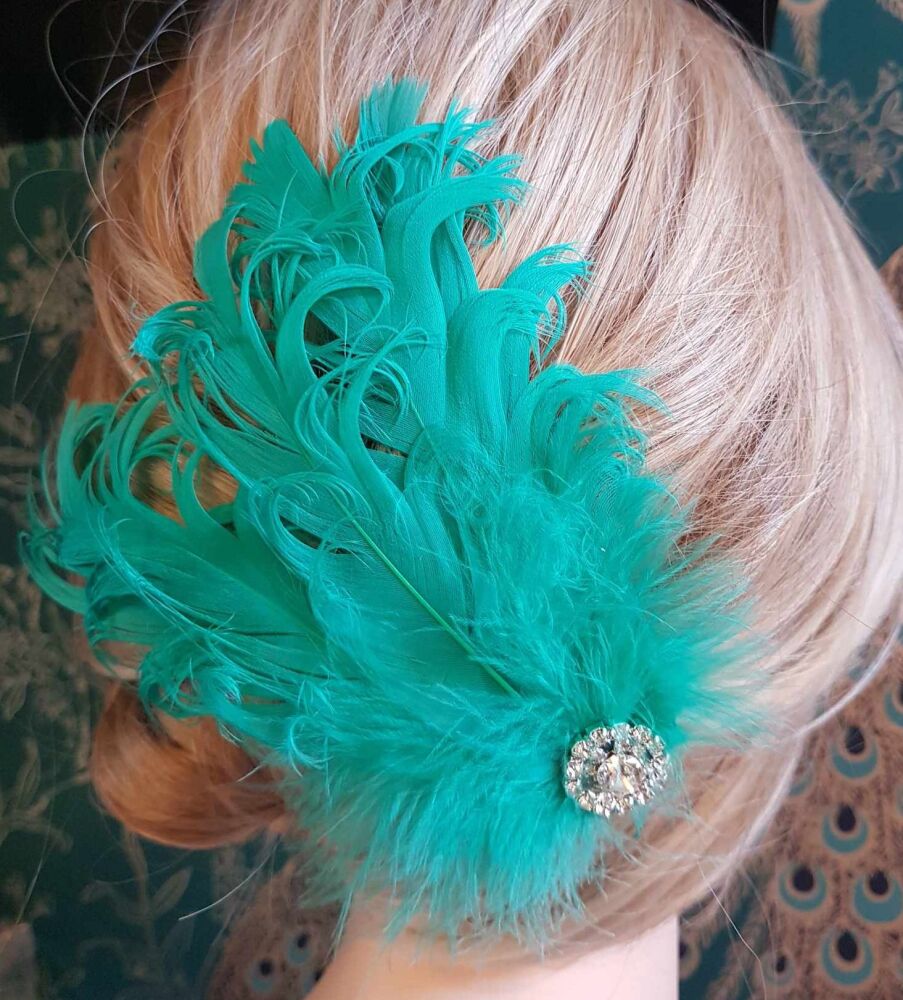 Jade Green Feather Headpiece Hair Piece Vintage Flapper 1920s