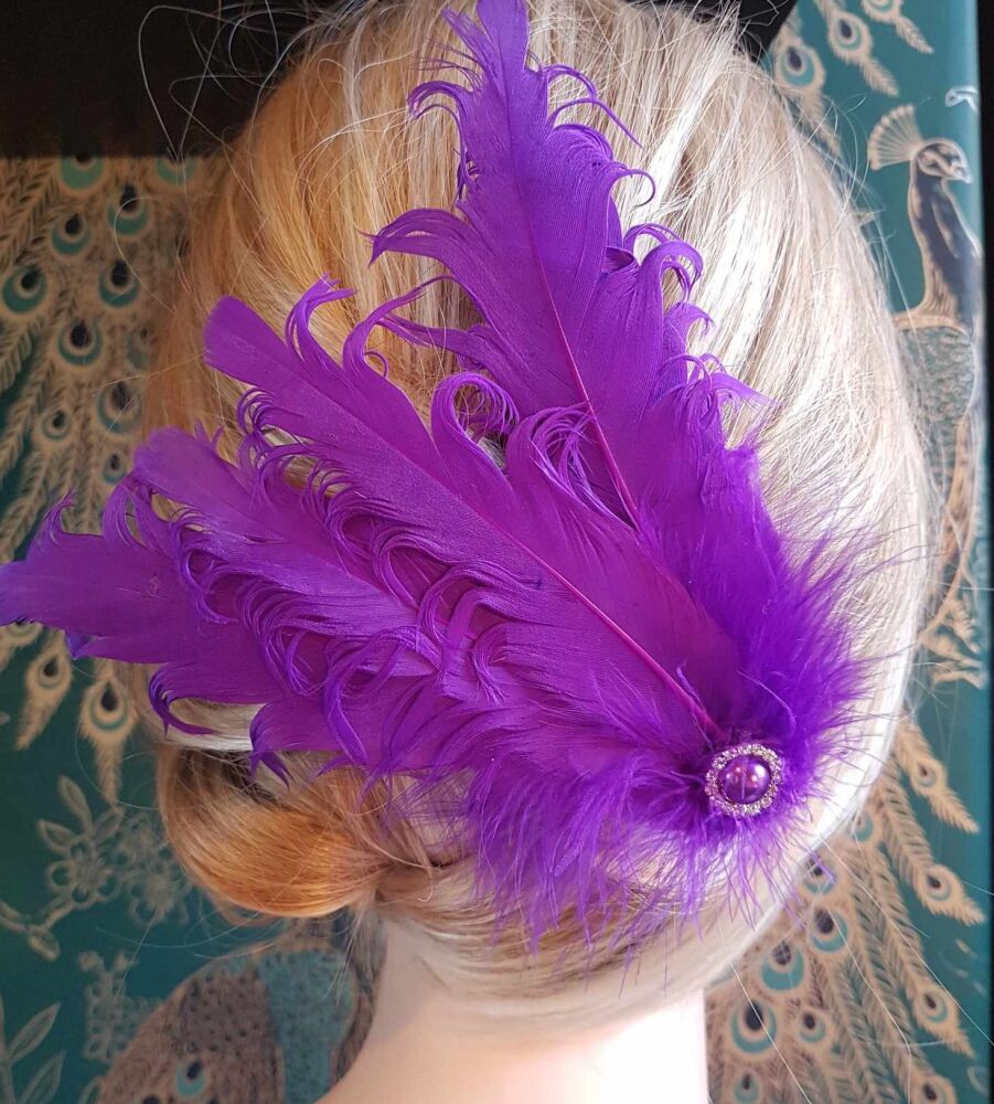 Regal Purple Feather Headpiece Hair Piece Vintage Flapper 1920s