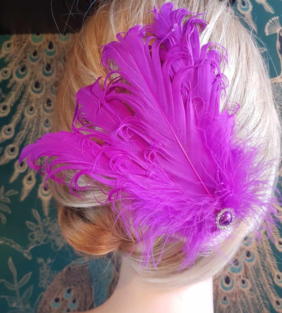 Purple Feather Headpiece Hair Piece Vintage Flapper 1920s