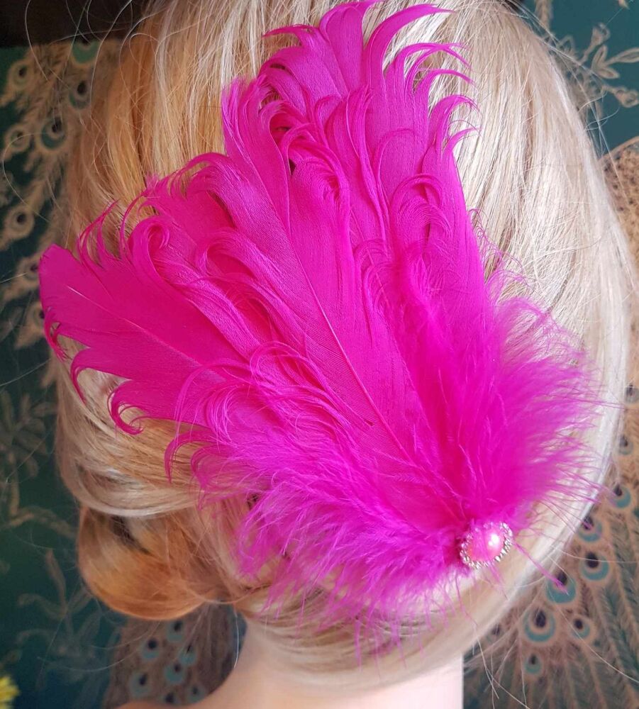 Shocking Pink Feather Headpiece Hair Piece Vintage Flapper 1920s