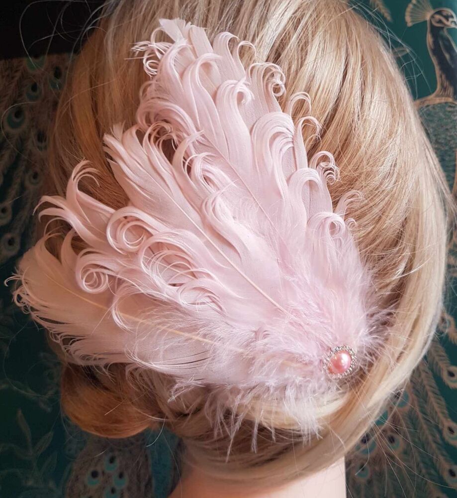 Pale Pink Feather Headpiece Hair Piece Vintage Flapper 1920s