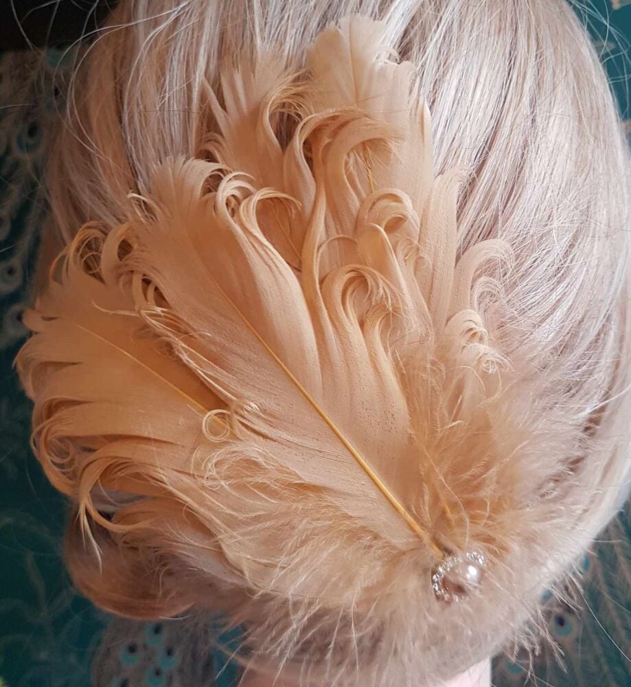 Beige Feather Headpiece Hair Piece Vintage Flapper 1920s