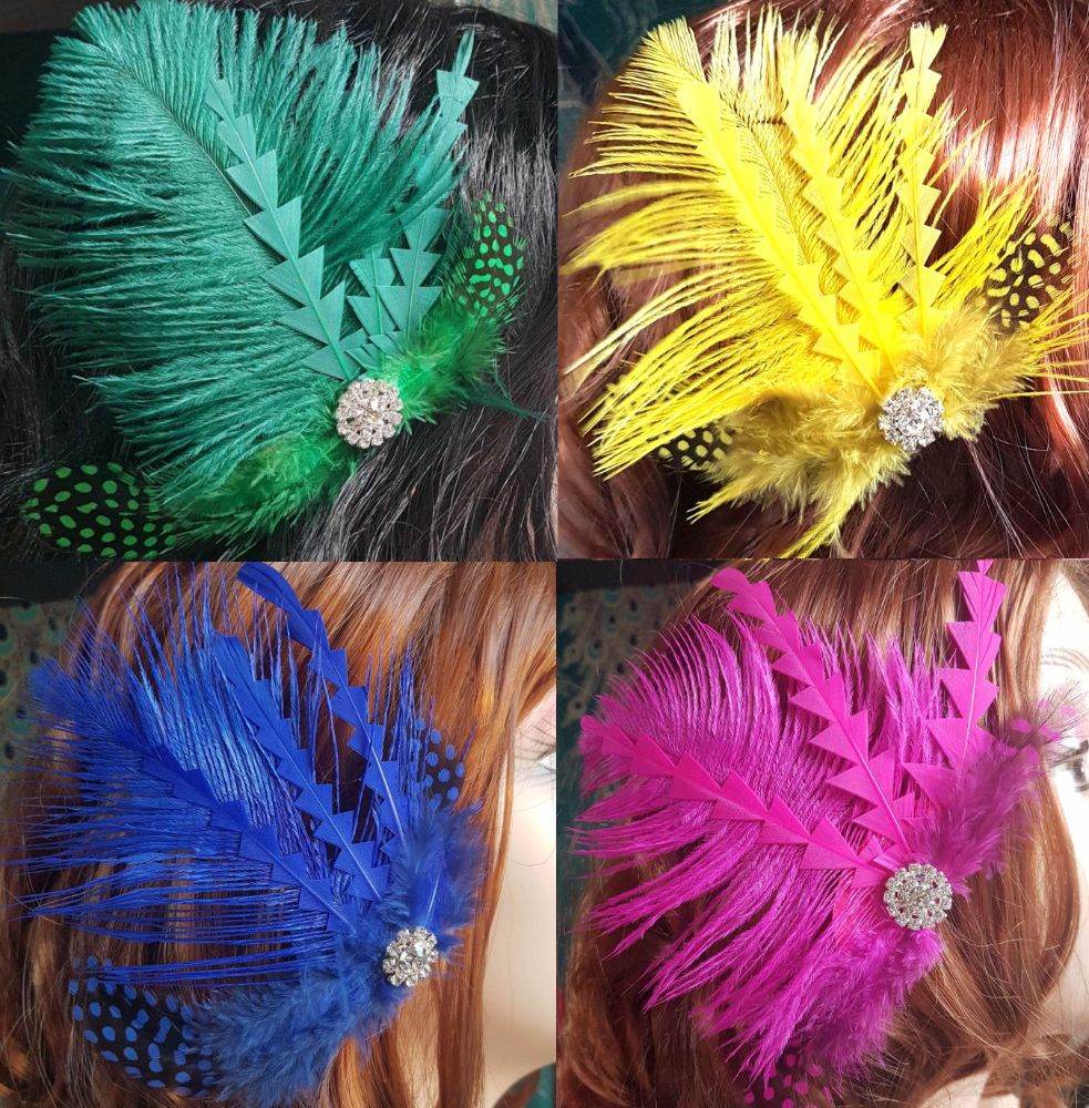 Feather Hair Clip - Zig Zag, Ostrich and Guinea