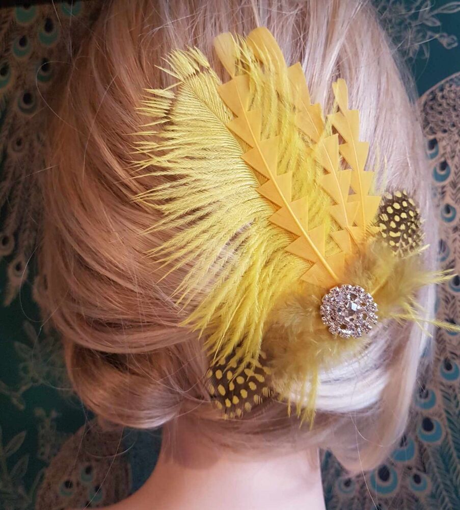 Yellow and Golden Yellow Feather Hair Clip