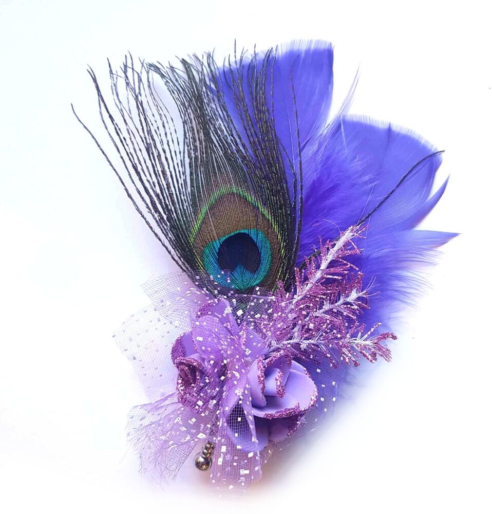 Lavender, Lilac and Peacock Feather Buttonhole