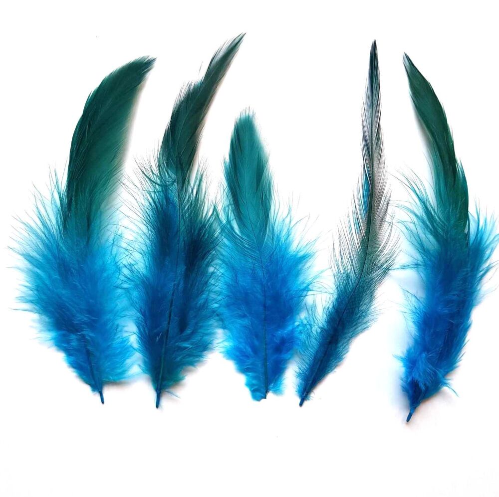 Deep Turquoise Bronzed Rooster Saddle Feathers x 10